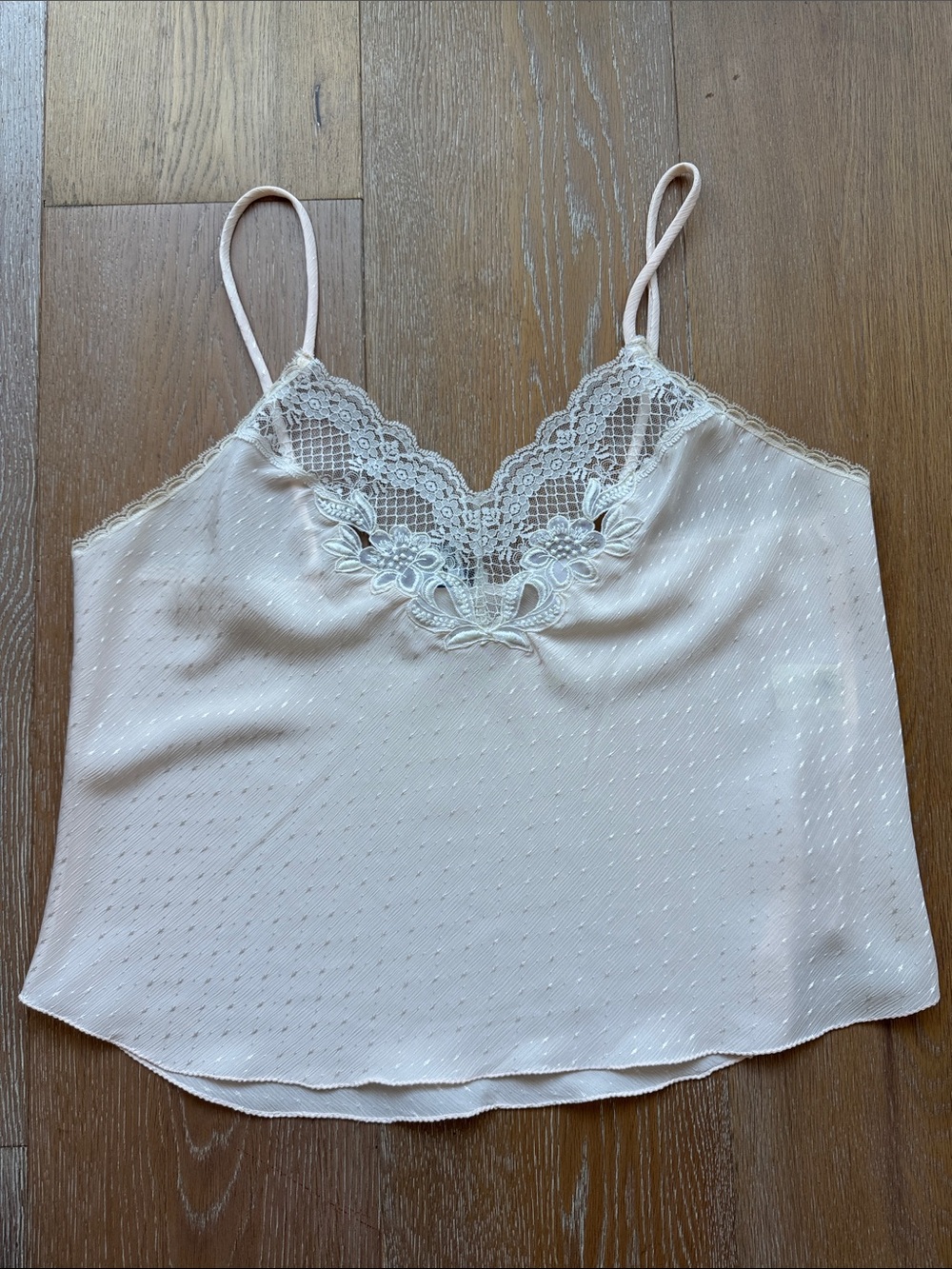 Vintage Christian Dior Pink and Cream Lace-Trim Satin Camisole